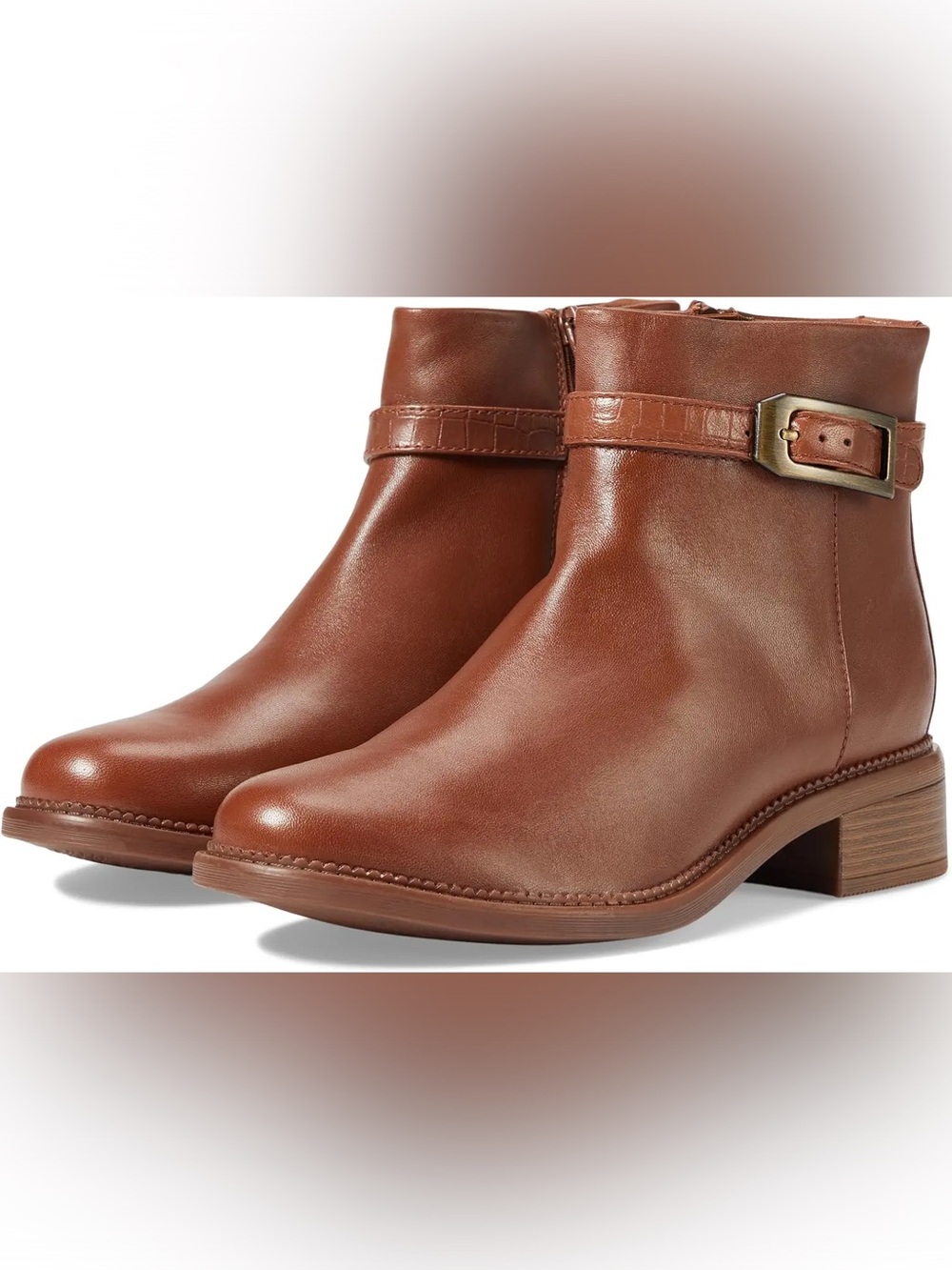 NWOT Clarks Maye Grace Brown Leather Ankle Boots with Buckle Detail Size 10